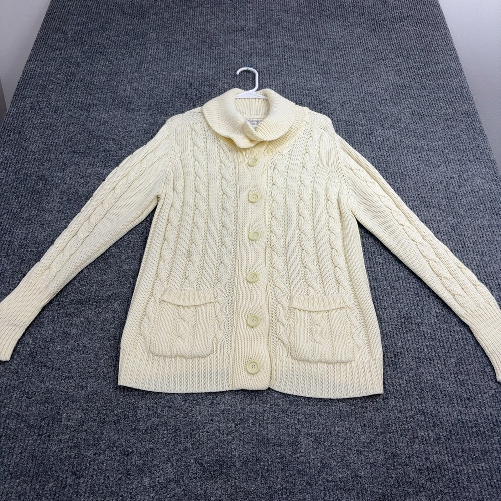 Vintage Sears Cardigan Sweater Womens L  Cream Cable Knit‎ Button Up Shawl Wool